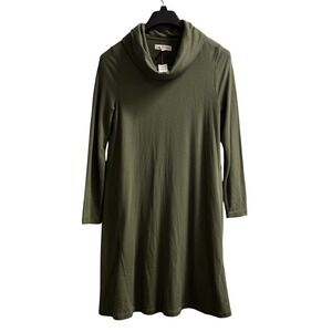 Lou & Grey Loft Dress Green Slouchy Neck Shift Midi Size M Soft Jersey Knit